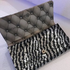 Betsey Johnson sequin zebra clutch purse vintage
